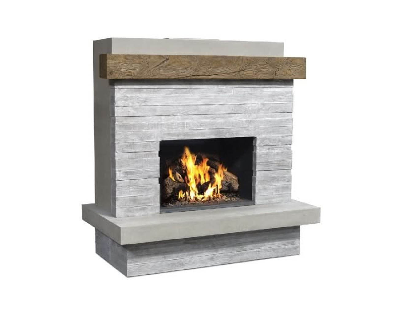 American Fyre Designs 68 1/2 Inch Vent-Free Wall Mount Outdoor Brooklyn Fireplace, Silver Pine, Key Value on the RIGHT/Gas Source out the BACK- 150-CG-N-SP-RBC