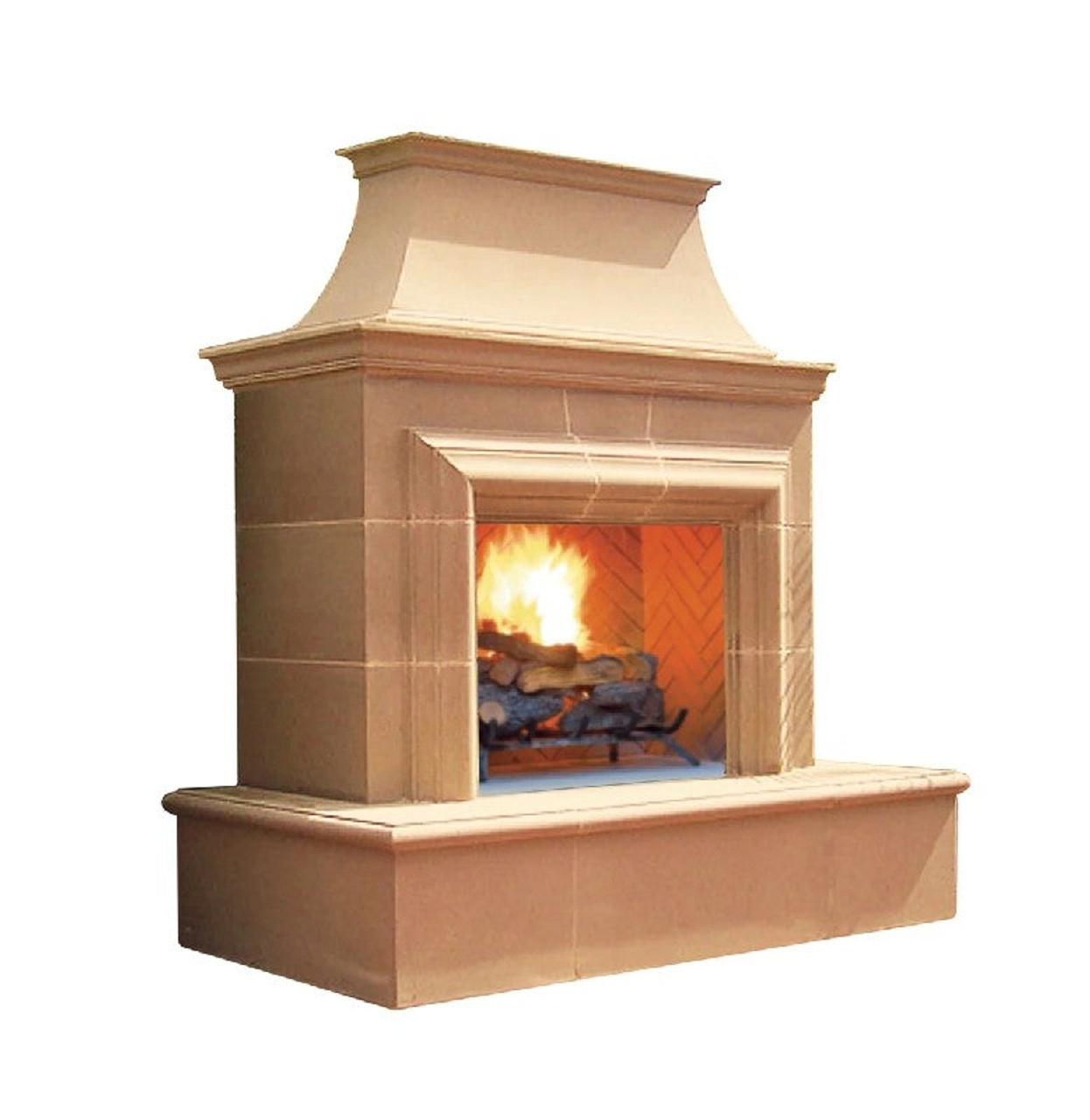American Fyre Designs 82 Inch Vent-Free Free-Standing Outdoor Reduced Cordova Fireplace, Cafe Blanco, Key Value on the RIGHT/Gas Source out the BACK- 123-20-N-CB-RBC