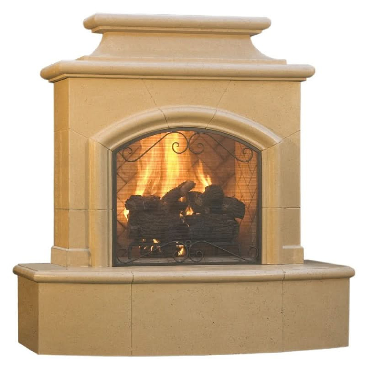 American Fyre Designs 67 Inch Vented Free-Standing Outdoor Mariposa Fireplace, Corner Square Edge, No Recess, Smoke, Key Value on the LEFT/Gas Source out the BACK- 073-08-N-SM-LBC