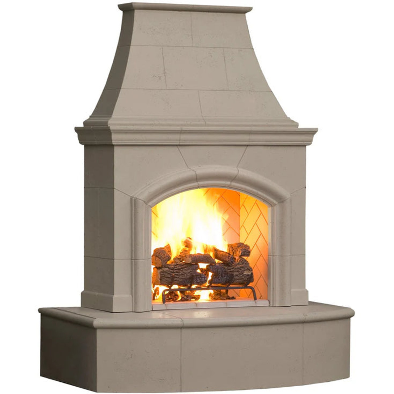 American Fyre Designs 87 Inch Vented Free-Standing Outdoor Phoenix Fireplace, 16 Inch Radiused Bullnose, Hearth and Body, Black Lava, Key Value on the RIGHT/Gas Source out the BACK- 017-01-A-BA-RBC