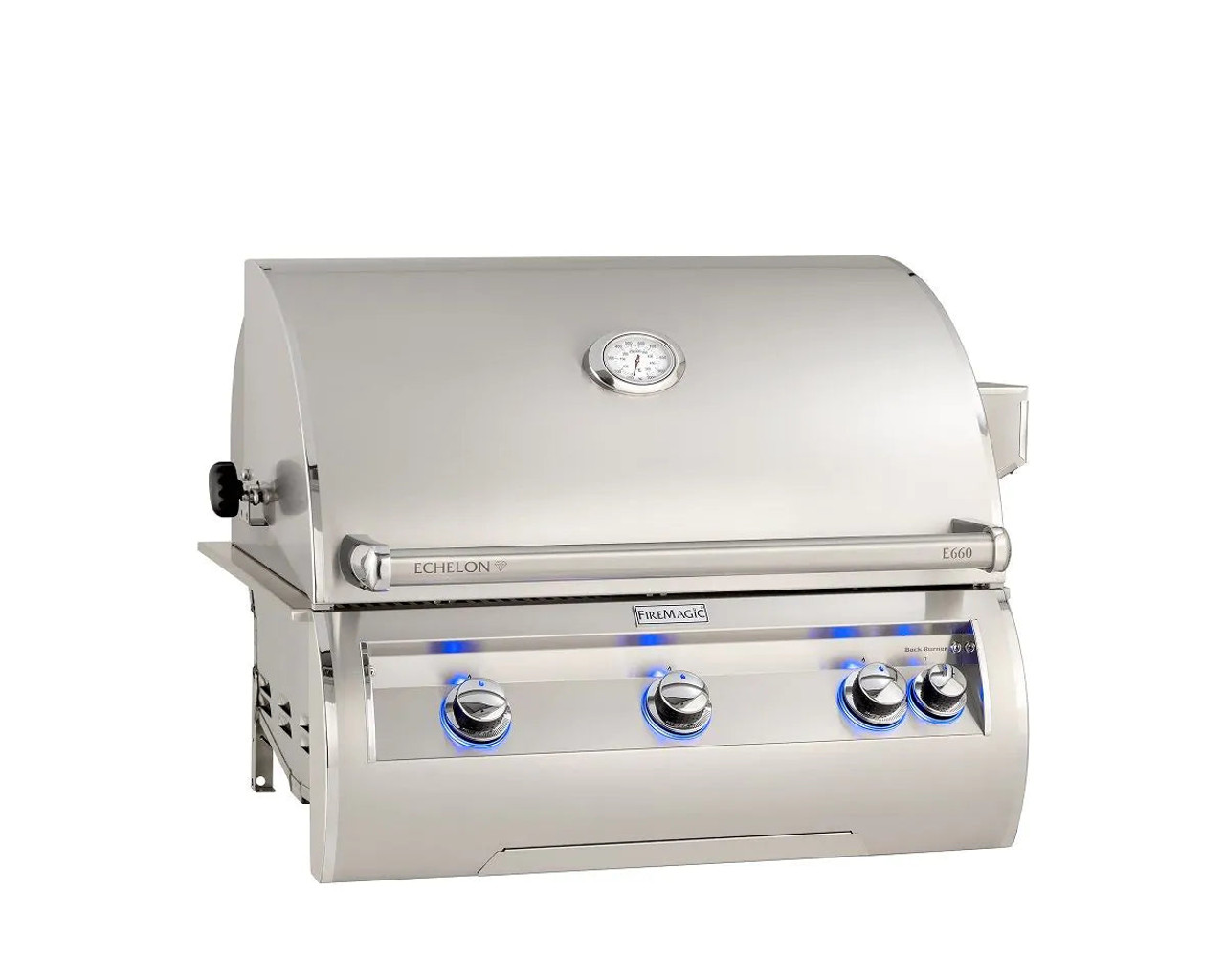 Fire Magic Echelon Diamond E660i 30-Inch Propane Gas Built-In Grill with Backburner, Rotisserie Kit and Analog Thermometer - E660I-8EAP