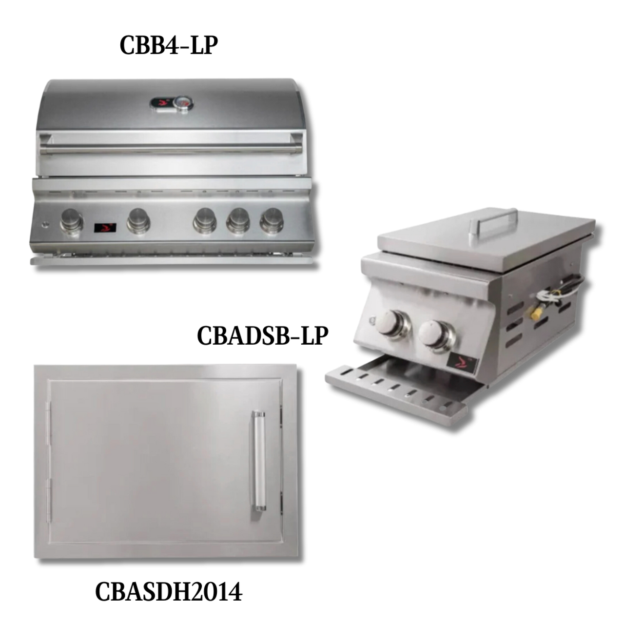 Bonfire Whistler - 34-Inch 4-Burner Built-In LP Grill with Side Burner and Access Door - PCKG1CBB4-LP-SBLPAD