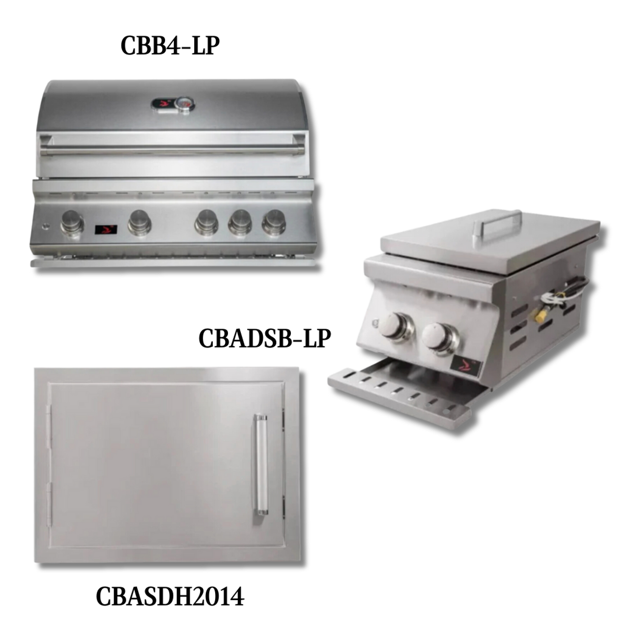 Bonfire Whistler - 34-Inch 4-Burner Built-In LP Grill with Side Burner and Access Door - PCKG1CBB4-LP-SBLPAD