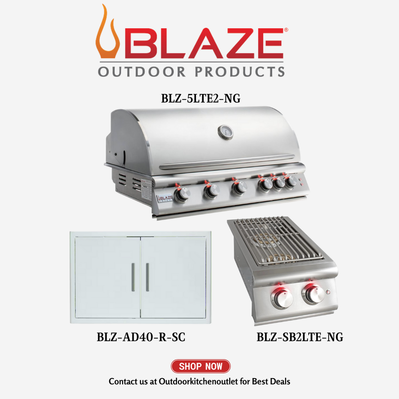 Blaze LTE 40 Inch 5-Burner Natural Gas Grill w/ Rear Burner & Lights Package - BLZ5LTENGDoorSB
