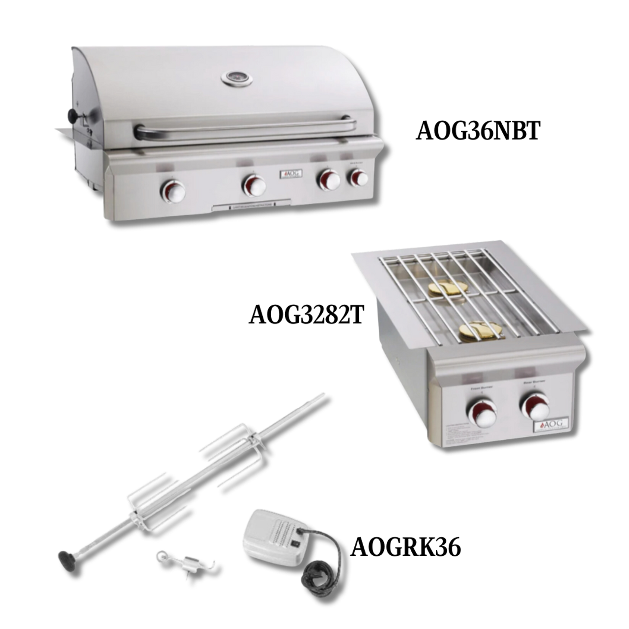 AOG AOG36NBT Natural Gas with Double Side Burner and Rotisserie Kit - PCKG1-AOG36NBT