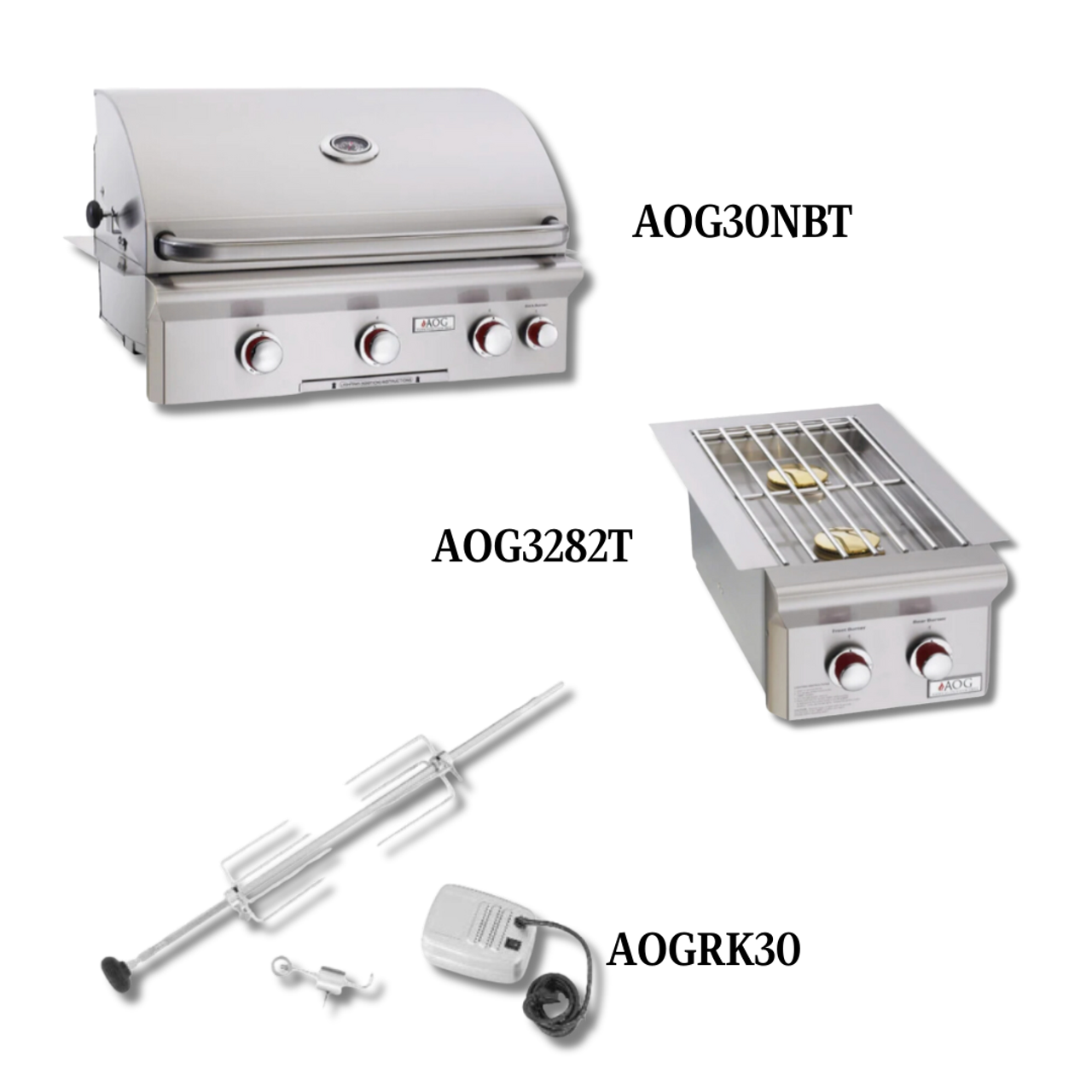 AOG AOG30NBT Natural Gas with Double Side Burner and Rotisserie Kit - PCKG1-AOG30NBT