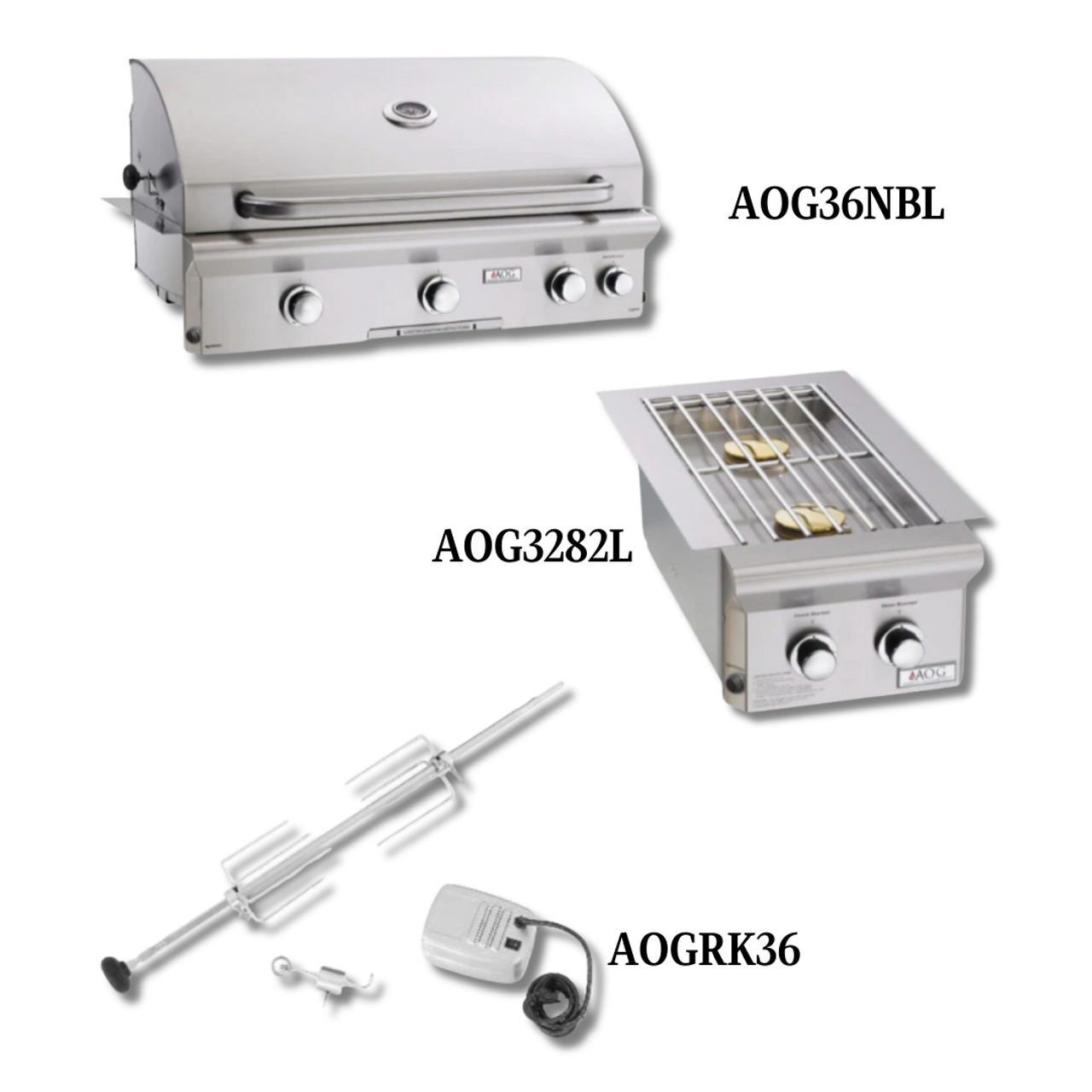 AOG AOG36NBL Natural Gas with Double Side Burner and Rotisserie Kit - PCKG1-AOG36NBL