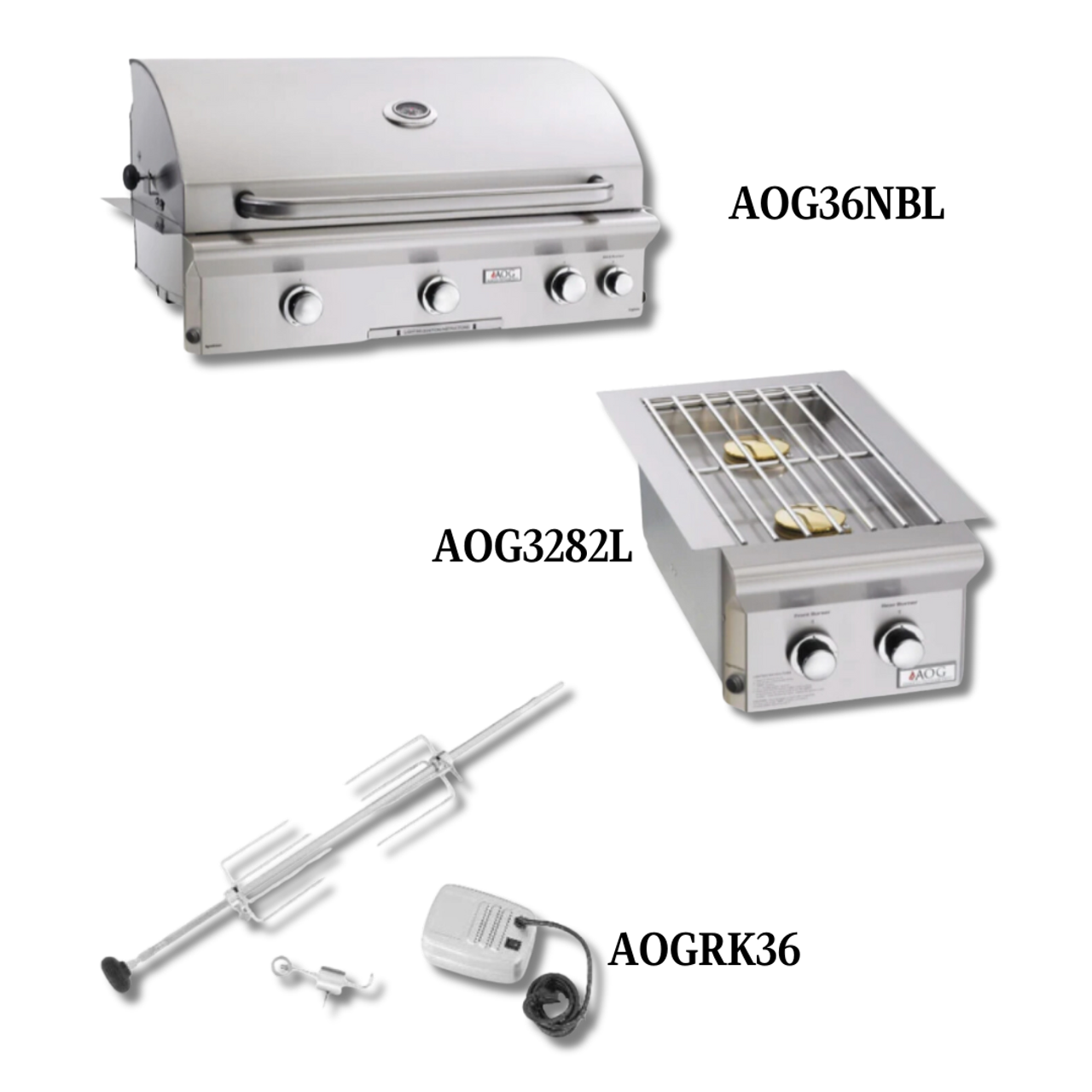 AOG AOG36NBL Natural Gas with Double Side Burner and Rotisserie Kit - PCKG1-AOG36NBL