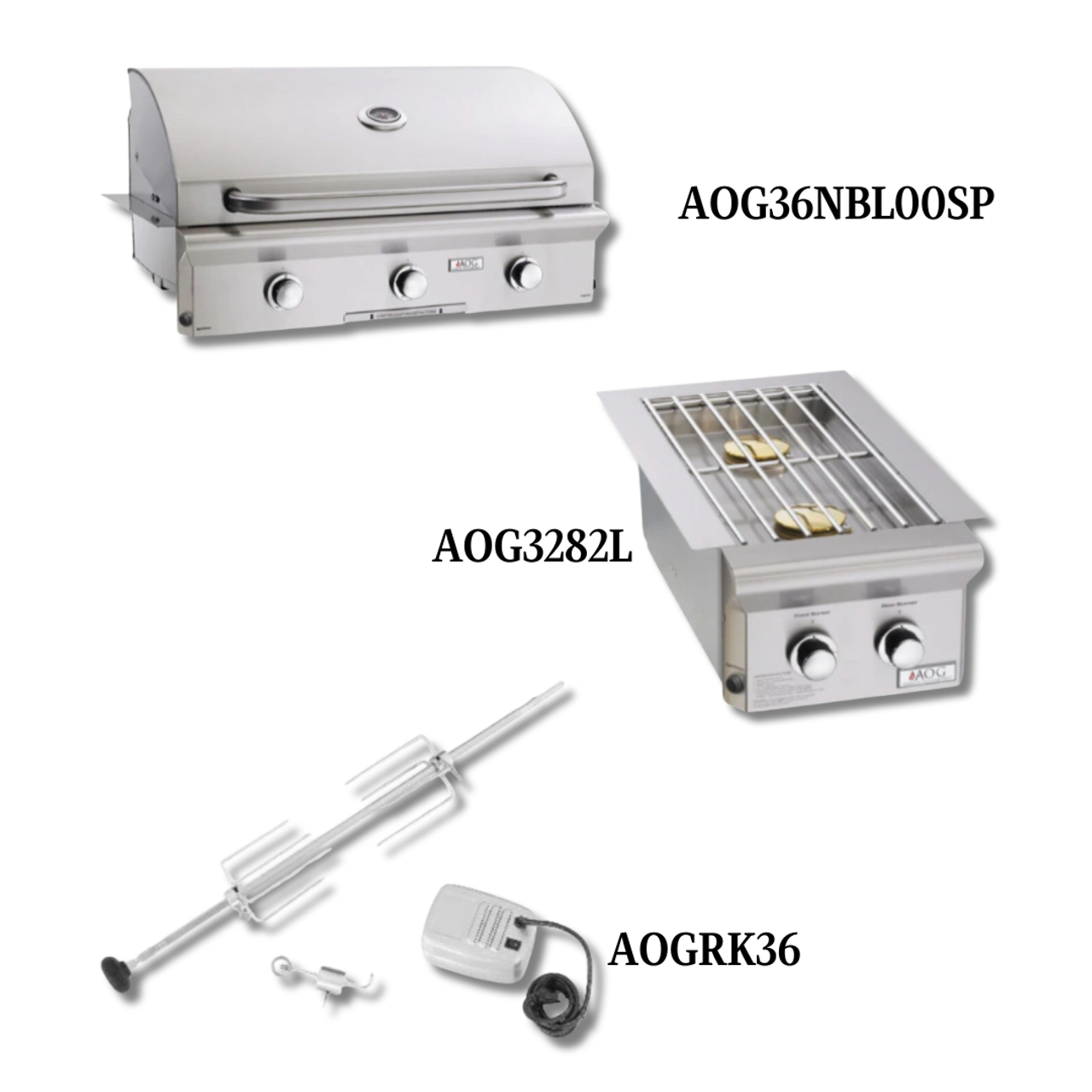 AOG AOG36NBL00SP Natural Gas with Double Side Burner and Rotisserie Kit - PCKG1-AOG36NBL00SP