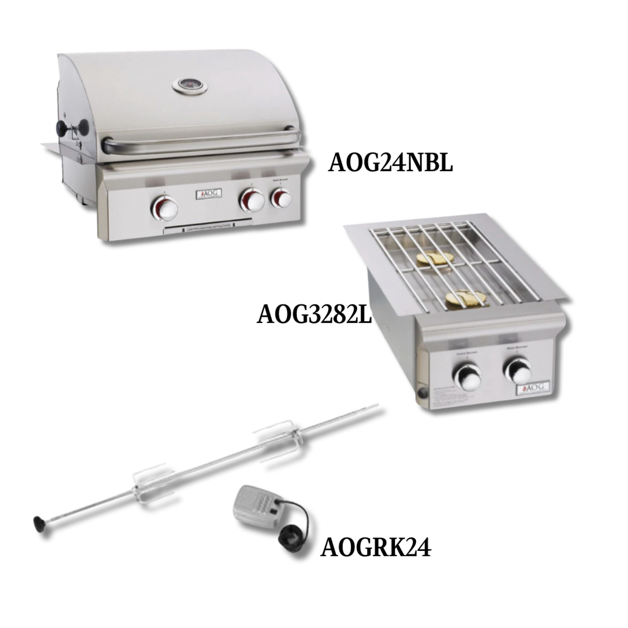 AOG AOG24NBL Natural Gas with Double Side Burner and Rotisserie Kit - PCKG1-AOG24NBL