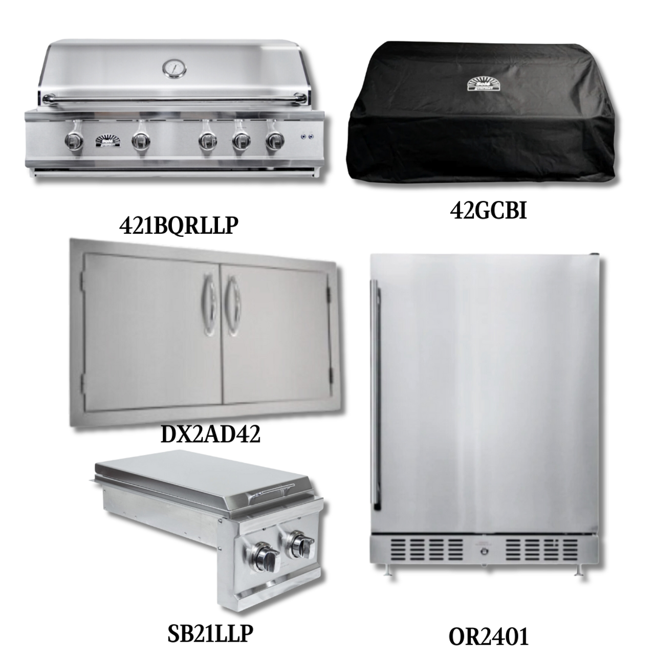 Sole Gourmet 421BQRLLP Liquid Propane Gas with Cover, Double Access Door, Double Side Burner and Refrigeration - PCKG2-421BQRLLP