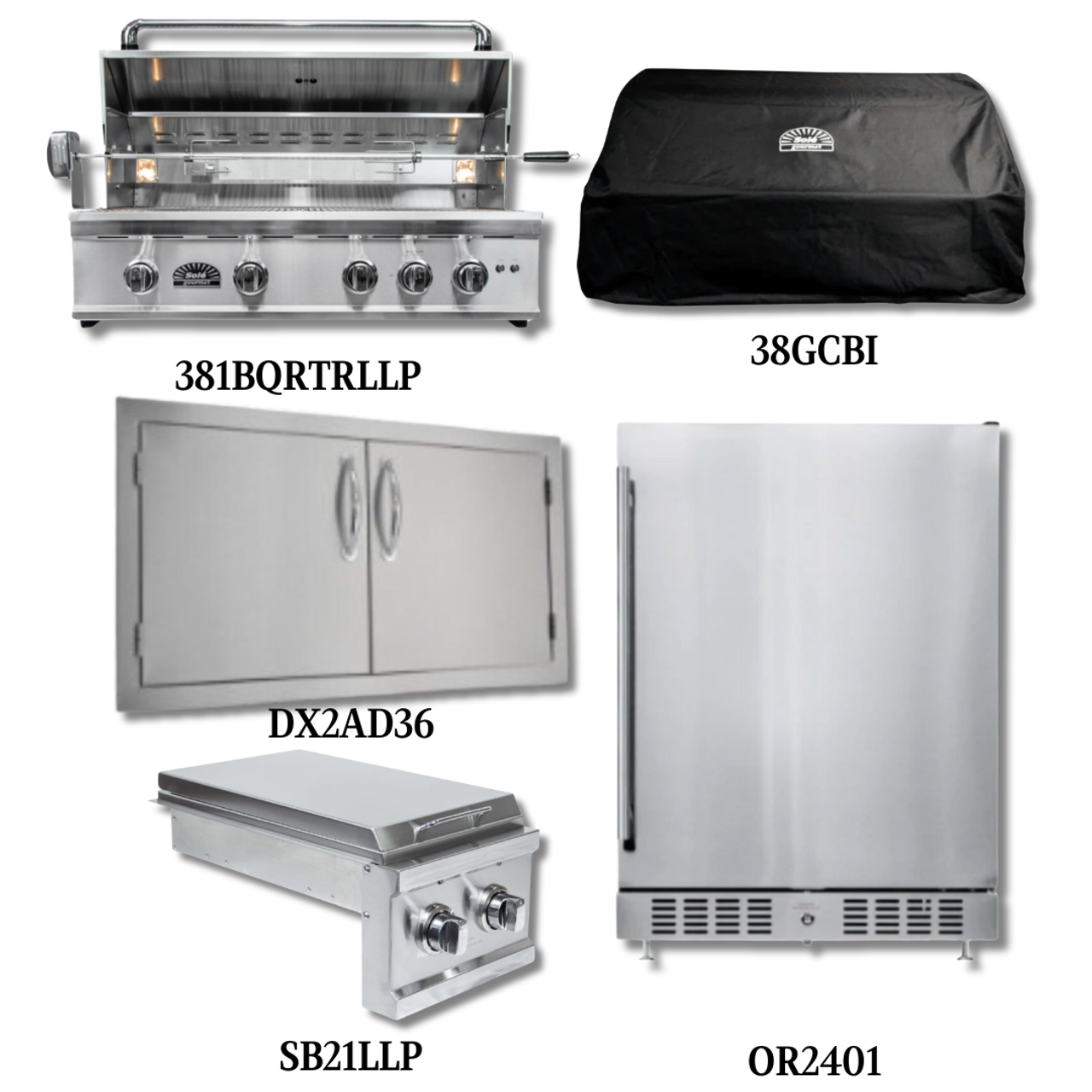 Sole Gourmet 381BQRTRLLP Liquid Propane Gas with Cover, Double Access Door, Double Side Burner and Refrigeration - PCKG2-381BQRTRLLP