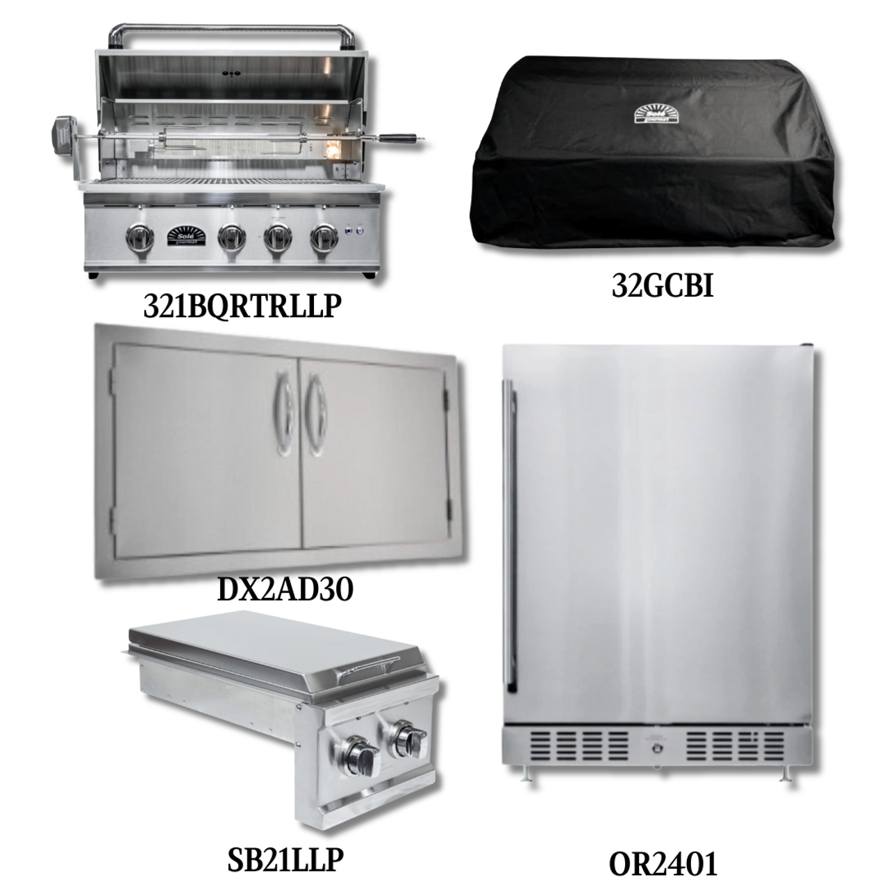 Sole Gourmet 321BQRTRLLP Liquid Propane Gas with Cover, Double Access Door, Double Side Burner and Refrigeration - PCKG2-321BQRTRLLP