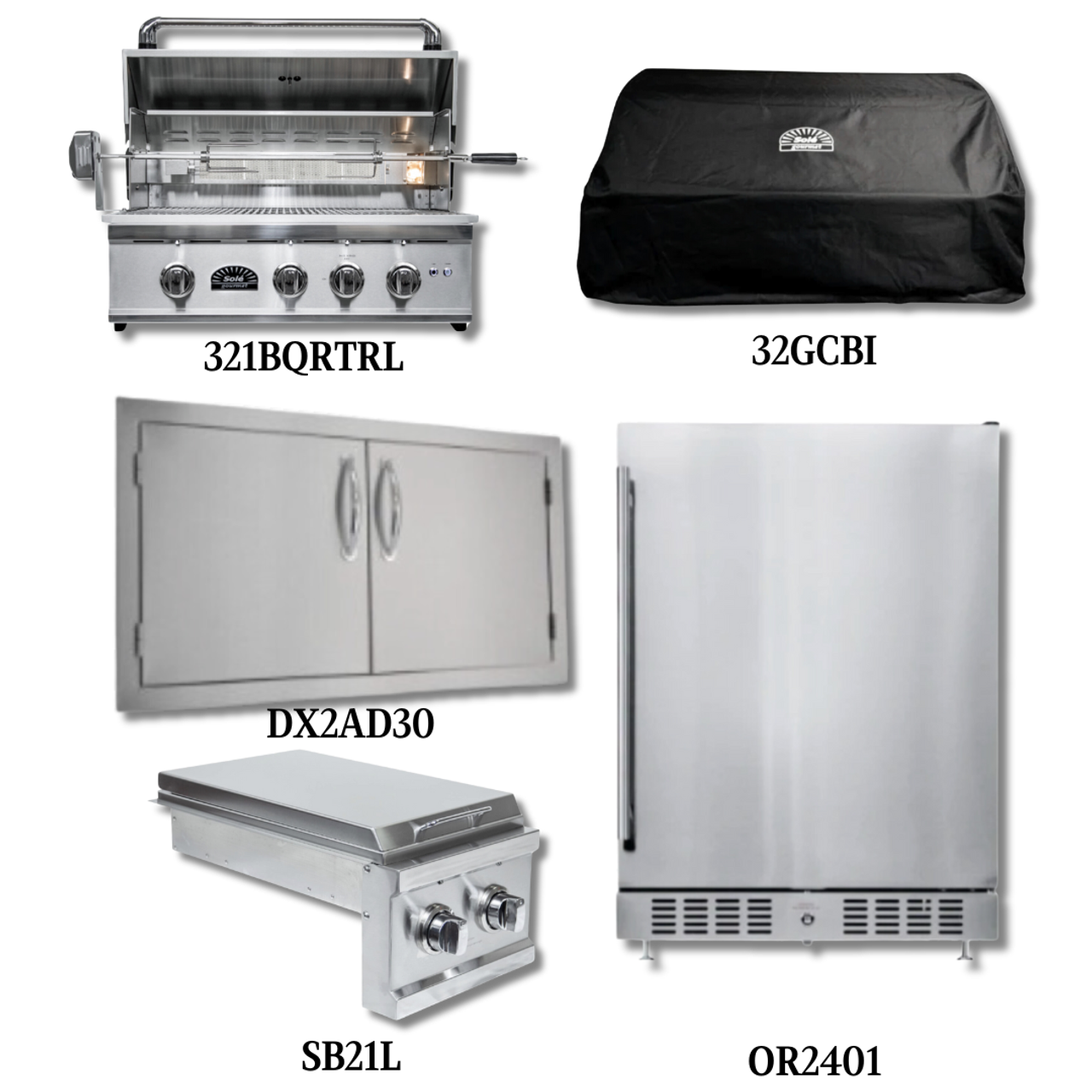 Sole Gourmet 321BQRTRL Natural Gas with Cover, Double Access Door, Double Side Burner and Refrigeration - PCKG2-321BQRTRL