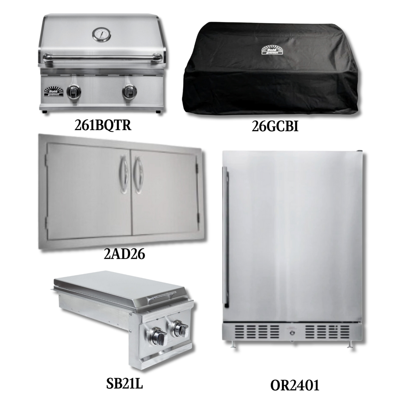 Sole Gourmet 261BQTR Natural Gas with Cover, Double Access Door, Double Side Burner and Refrigeration  - PCKG2-261BQTR