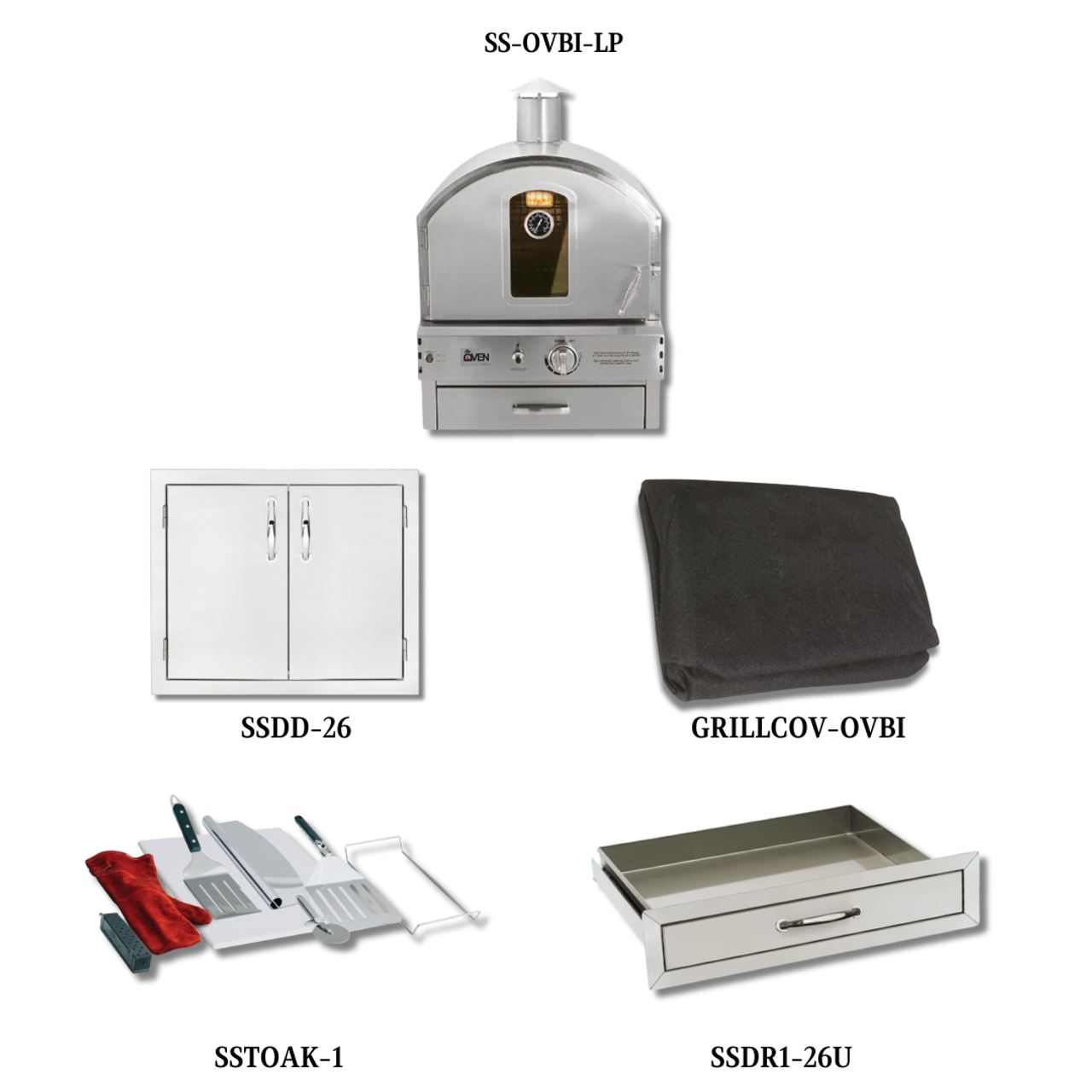 Summerset Pizza Oven - SS-OVBI-LP with Double Access Doors, Cover, Pizza Oven Accessory Kit and Utensil Drawer - SS-OVBI-LP-PCKG2
