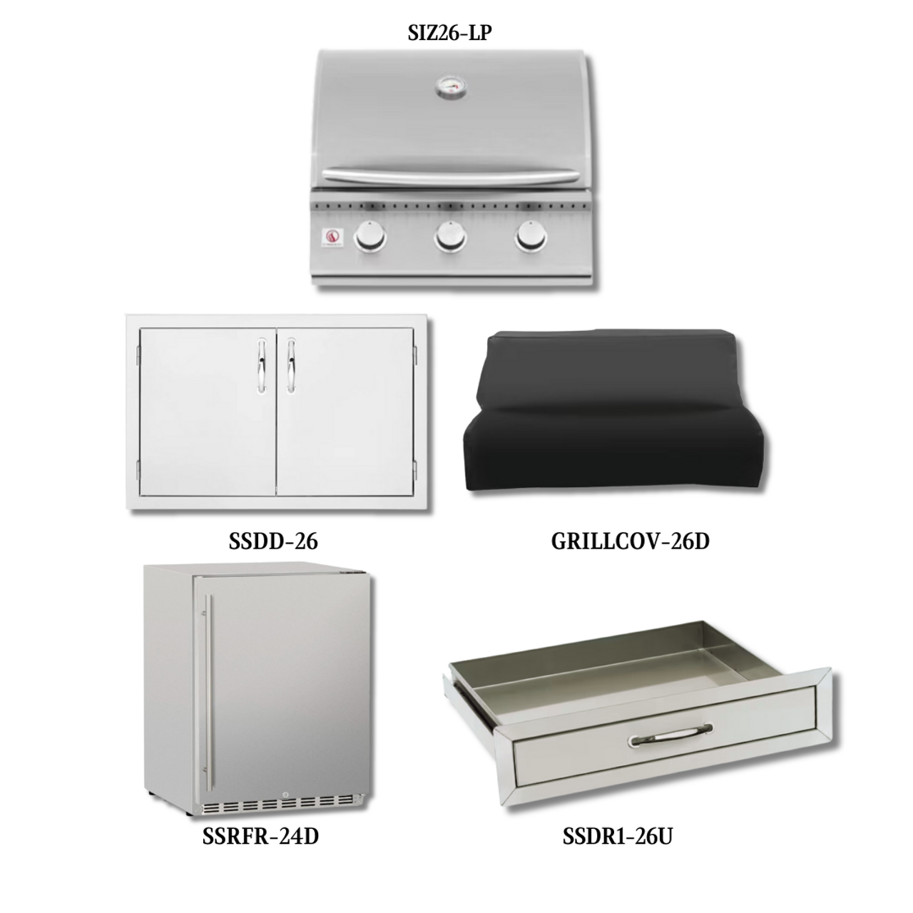Summerset SIZ32-LP with Double Access Doors, Cover, Utensil Drawer and Outdoor Rated Fridge - SIZ26-LP-PCKG3