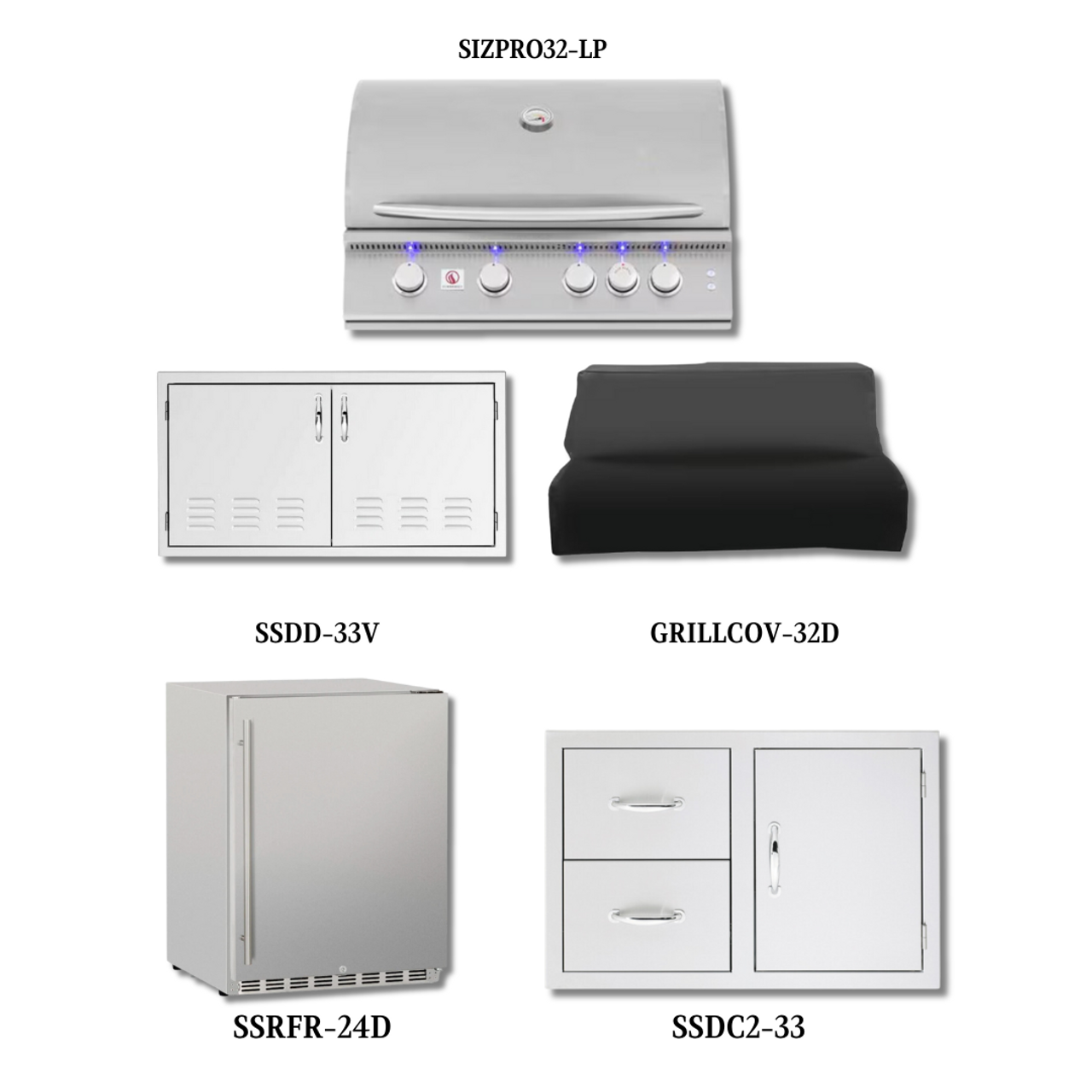 Summerset SIZPRO32-LP with Double Access Doors, Cover, Access Door & Double Drawer Combo and Outdoor Rated Fridge - SIZPRO32-LP-PCKG3