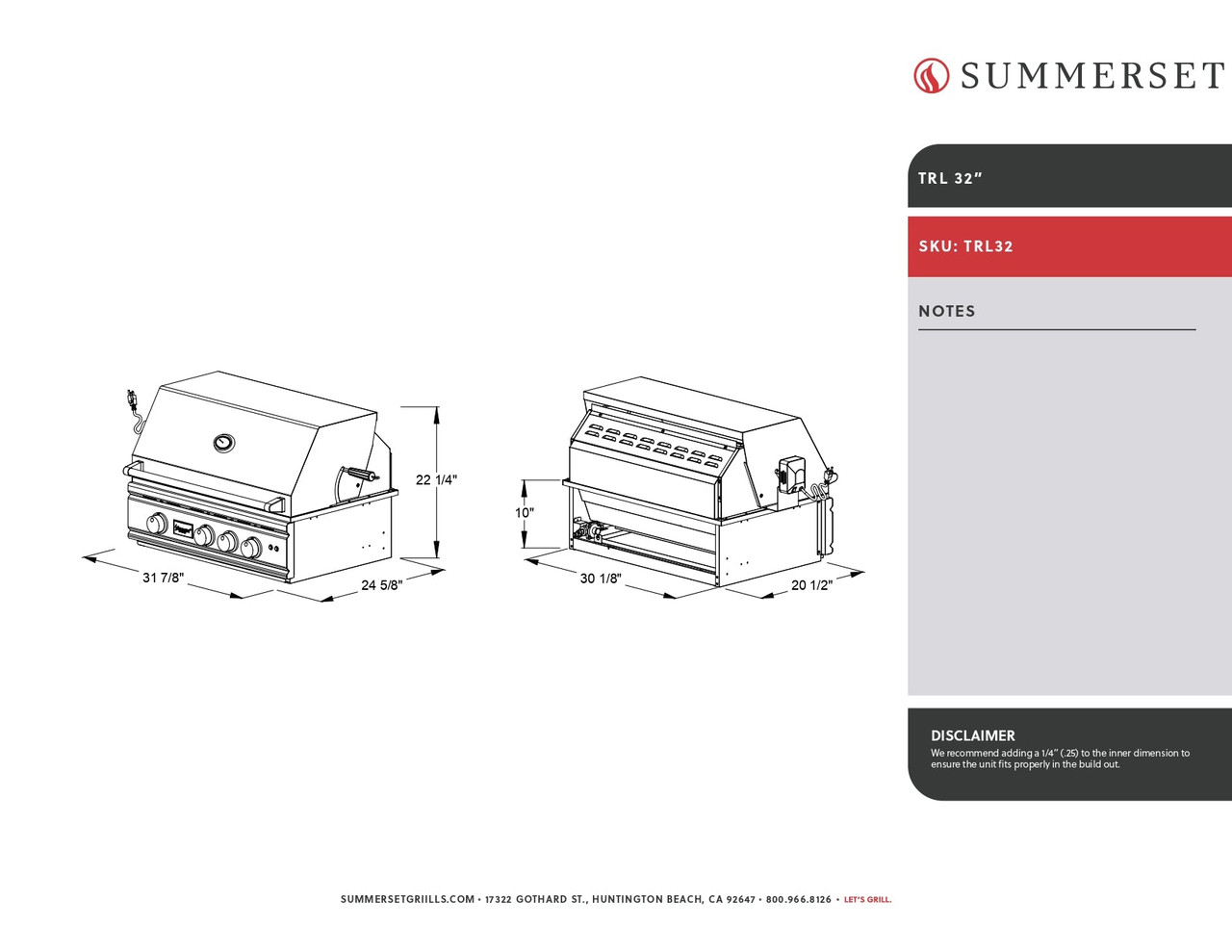 Summerset TRL32-LP with Double Access Doors, Cover, Access Door & Double Drawer Combo and Outdoor Rated Fridge - TRL32 -LP-PCKG3