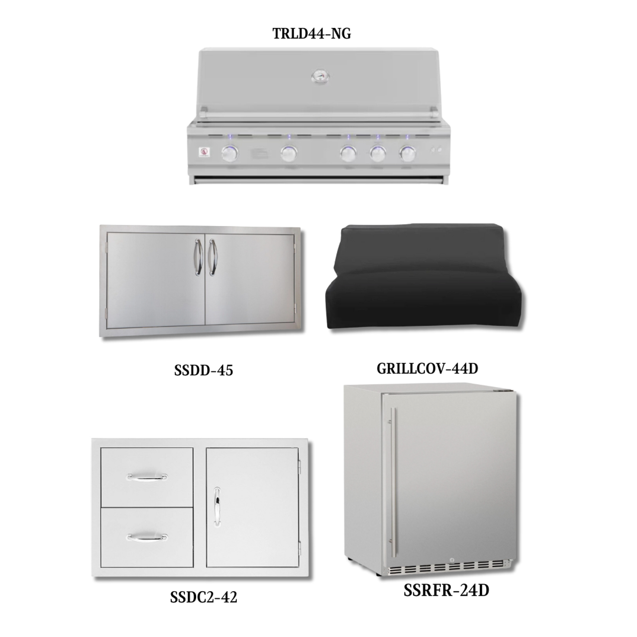 Summerset TRLD44-NG with Double Access Doors, Cover, Access Door & Double Drawer Combo and Outdoor Rated Fridge - TRLD44-NG-PCKG3