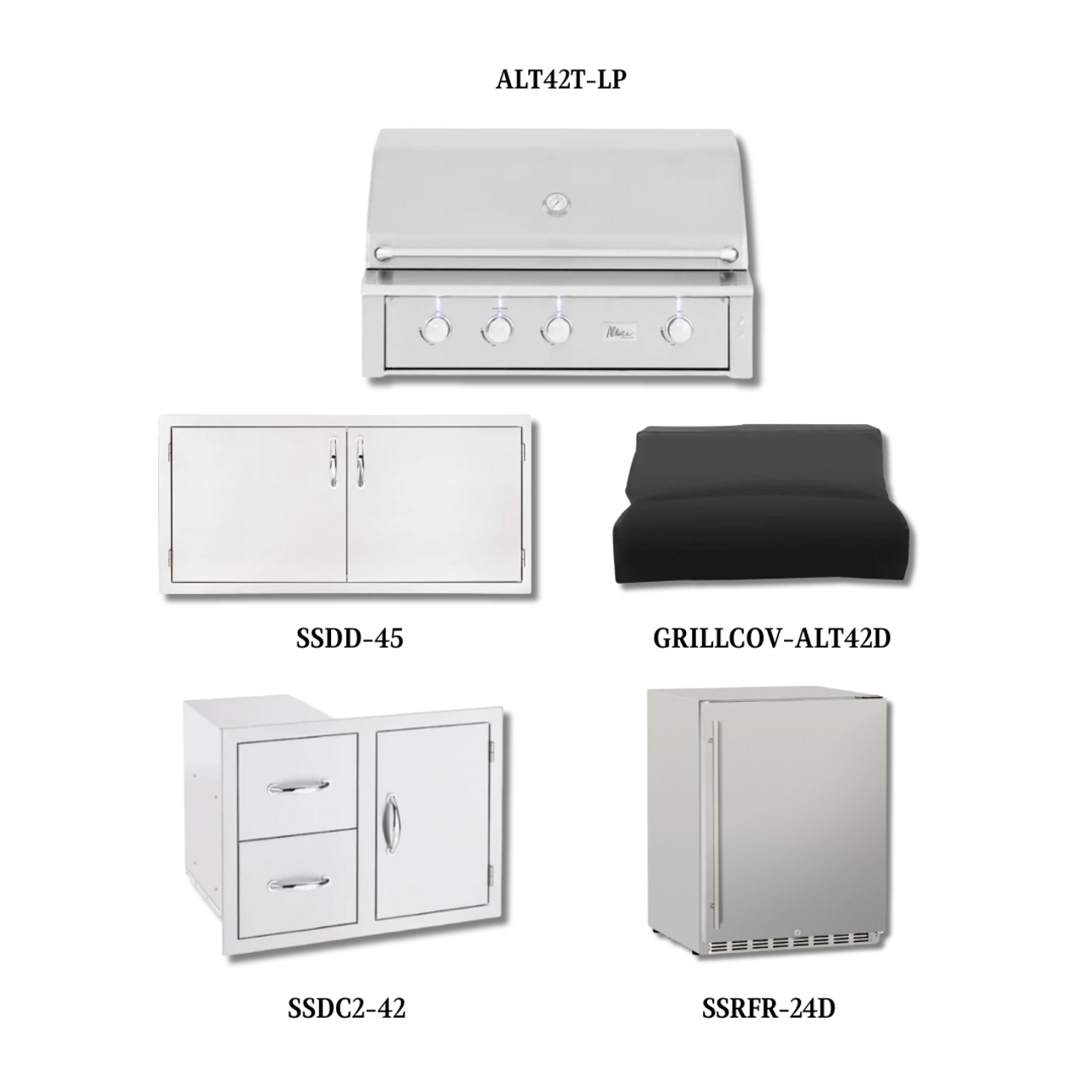 Summerset Alturi ALT42T-LP with Double Access Doors, Cover, Access Door & Double Drawer Combo and Outdoor Rated Fridge - ALT42T-LP-PCKG3