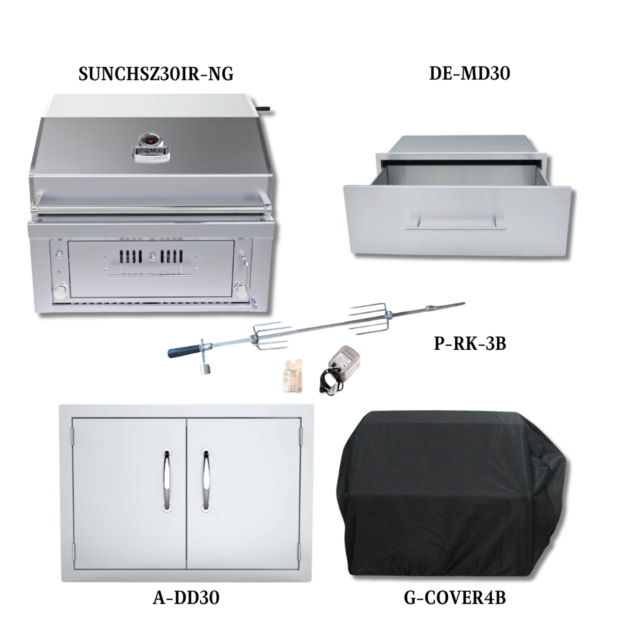 Sunstone SUNCHSZ30IR NG with Double Access Door, Cover, Rotisserie Kit and Single Access Drawer - SUNCHSZ30IR-NG-PCKG2