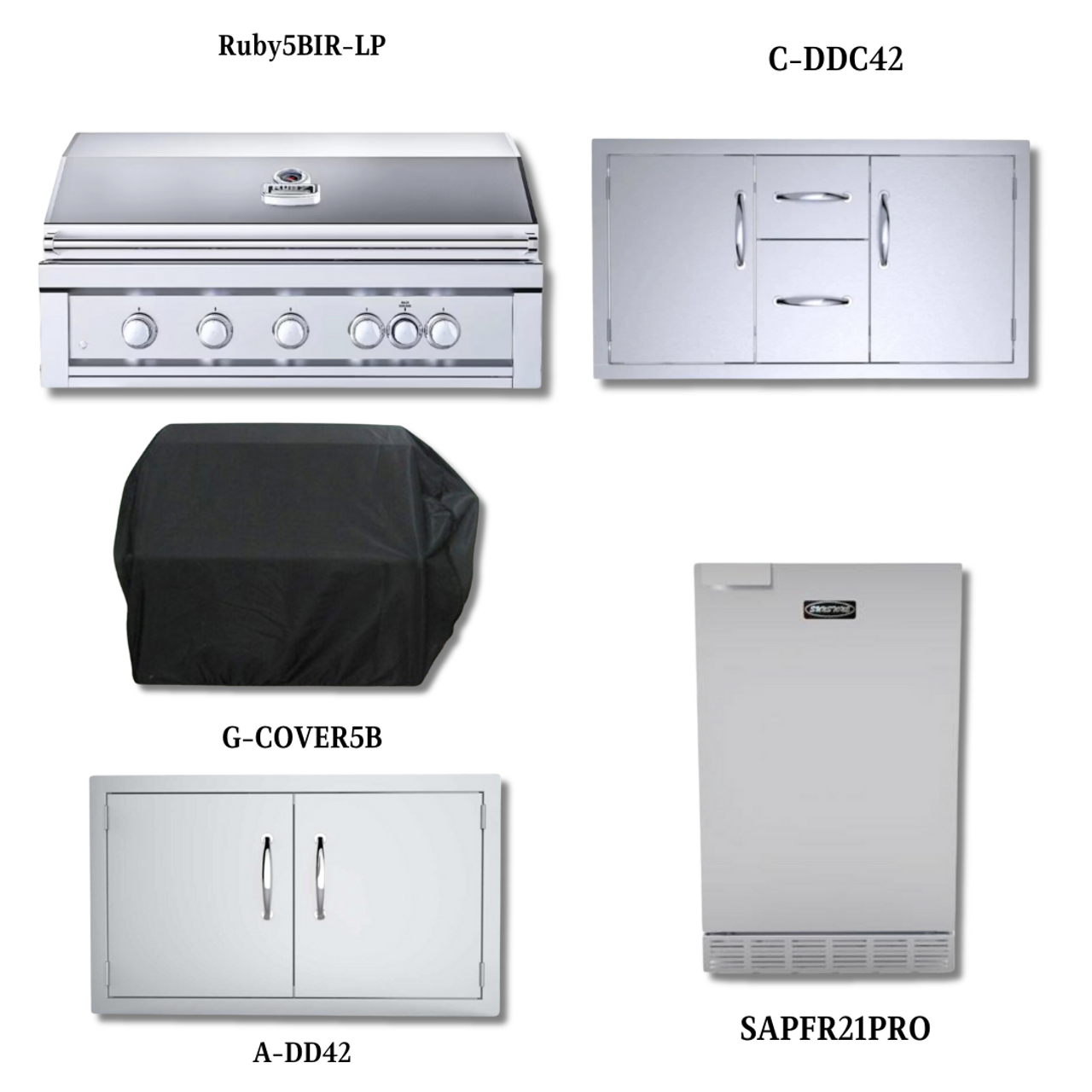 Sunstone Ruby5BIR LP with Double Access Door, Cover, Double Drawer & Door Combo, and 21" Stainless Steel Outdoor Rated Refrigerator - Ruby5BIR-LP-PCKG3