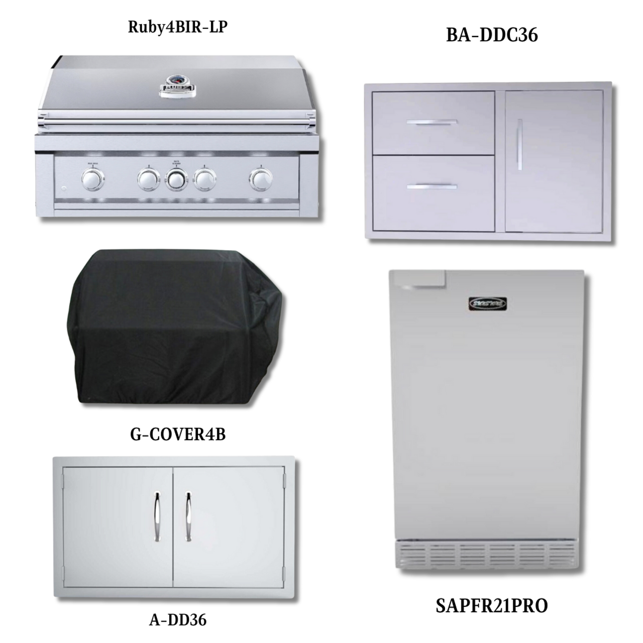 Sunstone Ruby4BIR NG with Double Access Door, Cover, Double Drawer & Door Combo, and 21" Stainless Steel Outdoor Rated Refrigerator - Ruby4BIR-NG-PCKG3