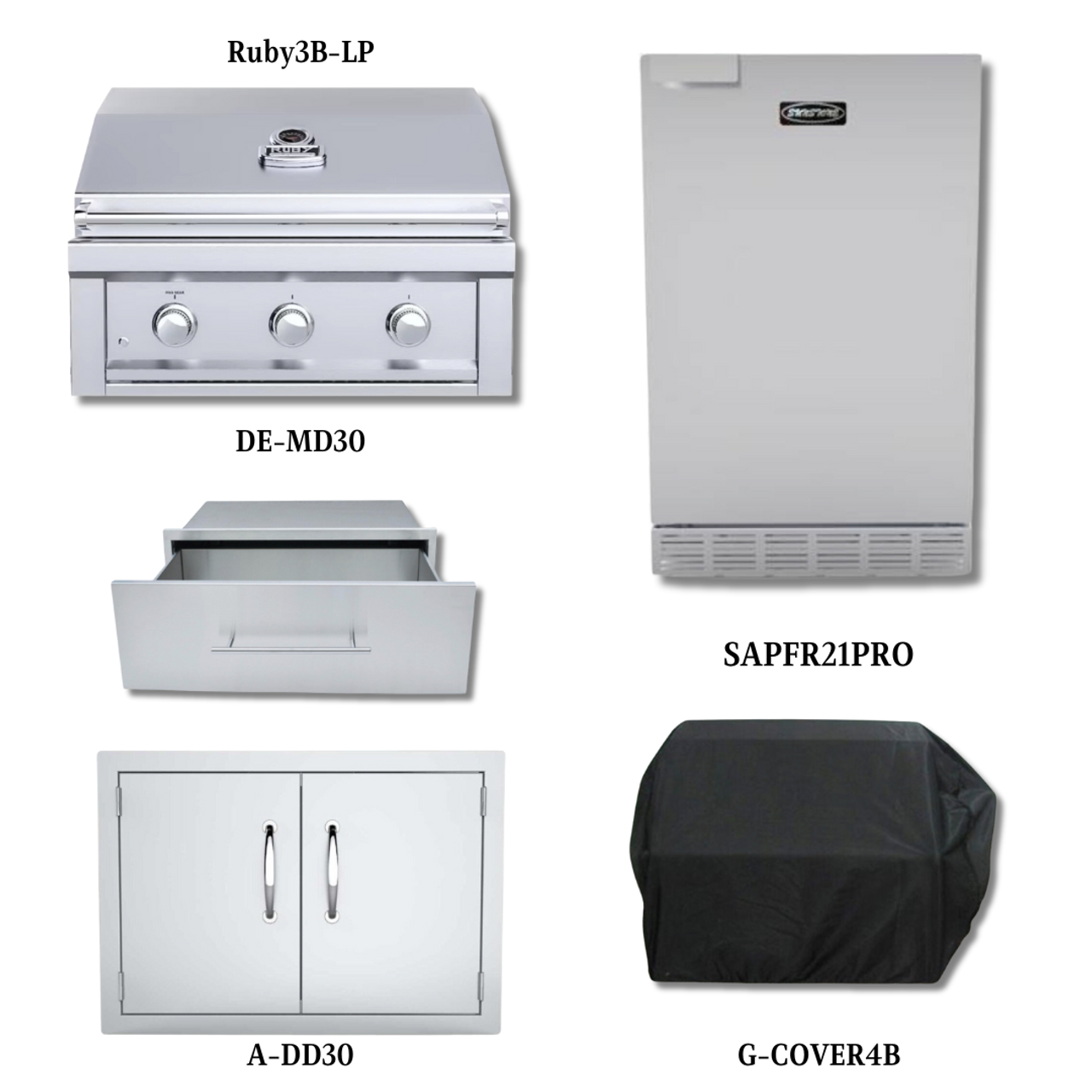 Sunstone Ruby3B-LP with Double Access Door, Cover, Single Access Drawer and 21" Stainless Steel Outdoor Rated Refrigerator - Ruby3B-LP-PCKG3