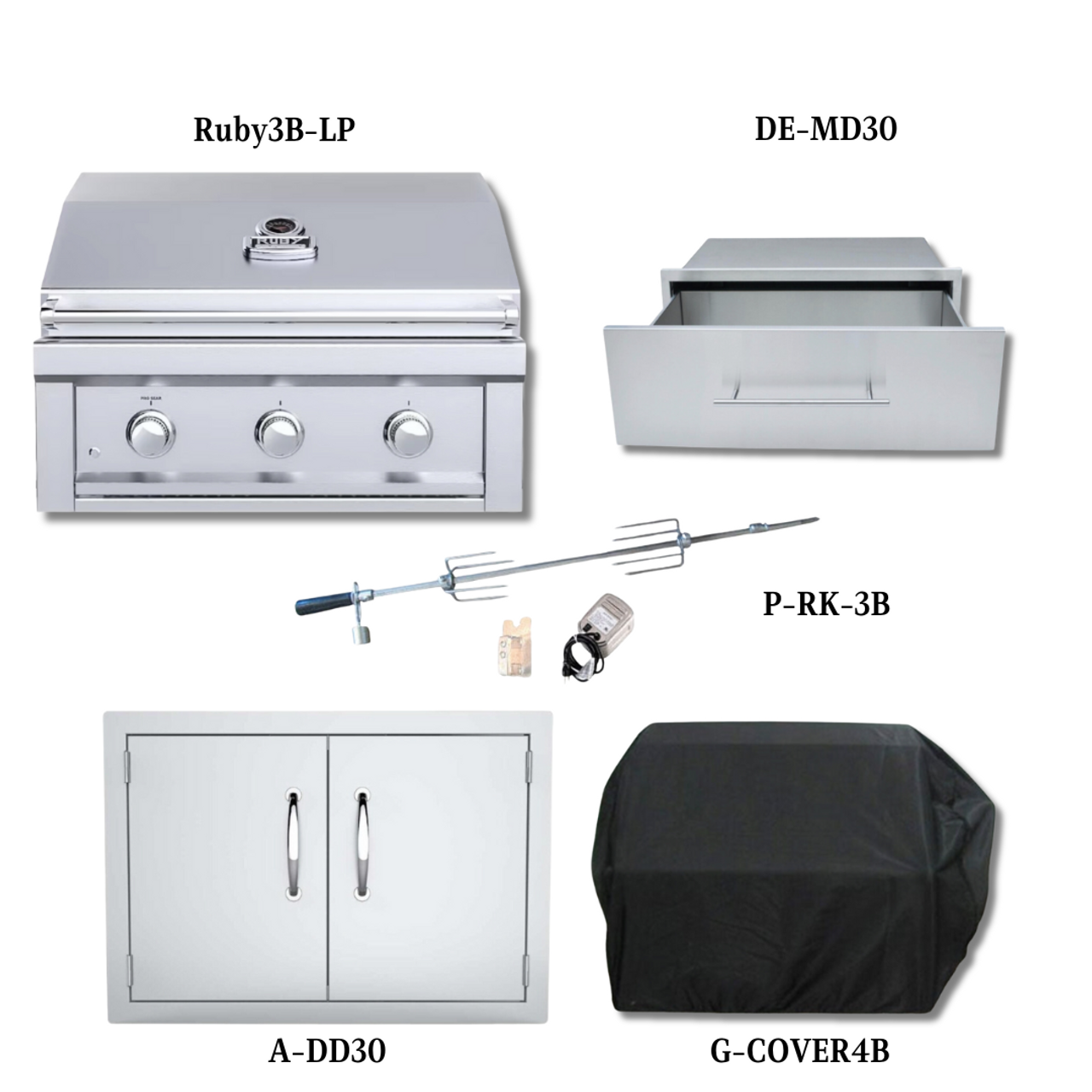 Sunstone Ruby3B-LP with Double Access Door, Cover, Rotisserie Kit and Single Access Drawer - Ruby3B-LP-PCKG2