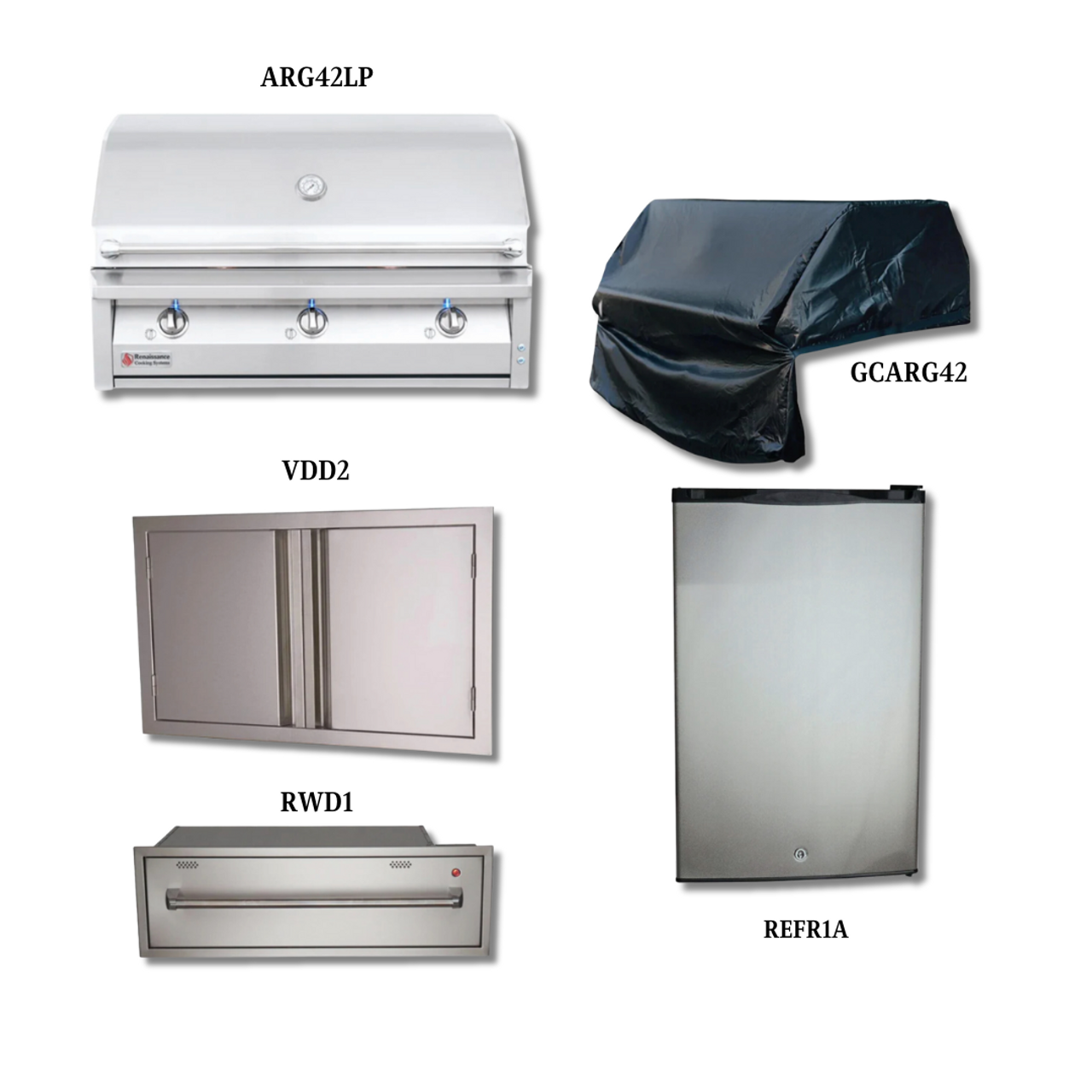 RCS ARG42 LP with Stainless Double Door, Cover, Outdoor Warming Drawer and Compact Refrigerator - ARG42 LP-PCKG3