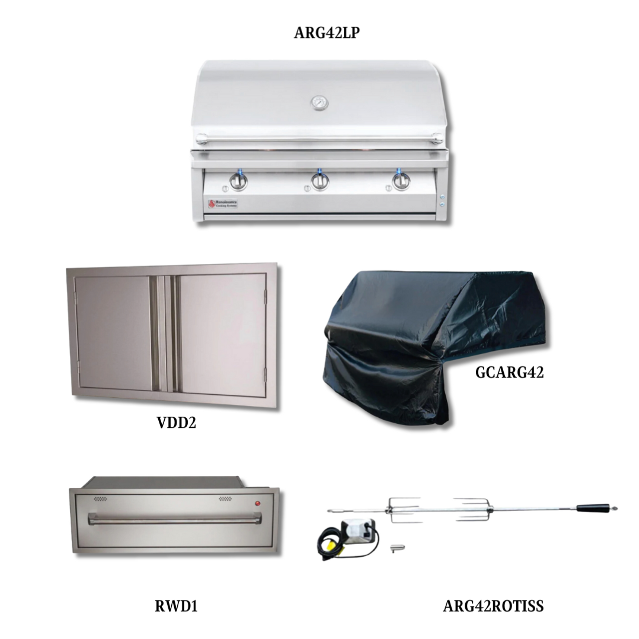 RCS ARG42 LP with Stainless Double Door, Cover, Rotisserie Kit and Warming Drawer - ARG42 LP-PCKG2
