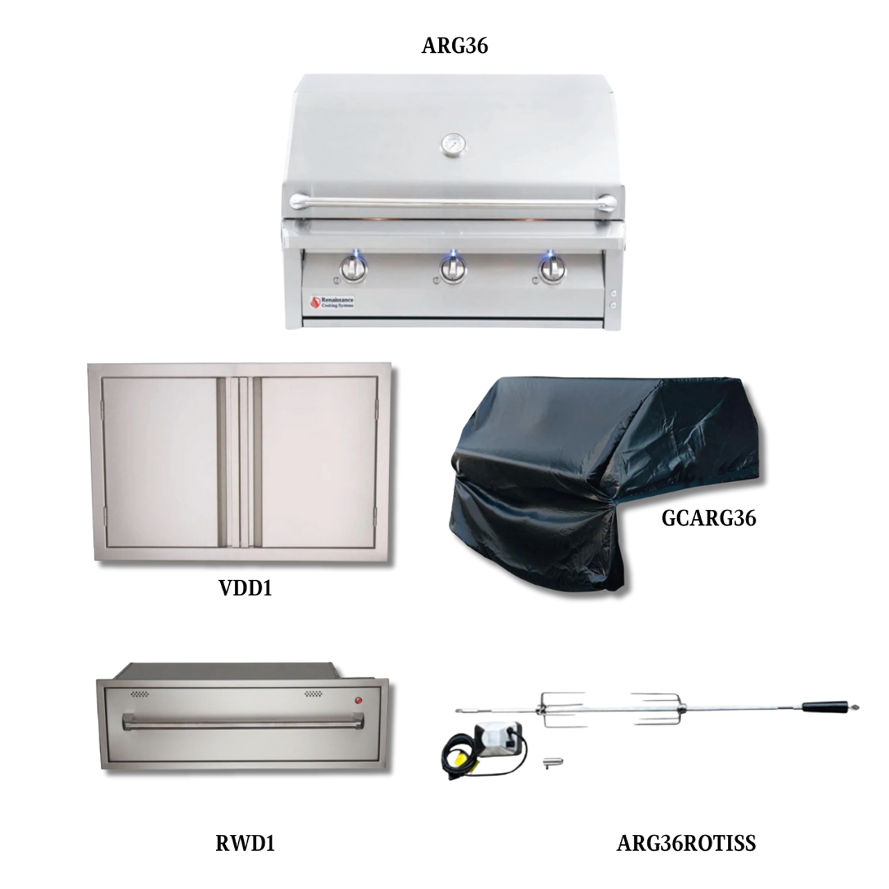 RCS ARG36 NG with Stainless Double Door, Cover, Rotisserie Kit and Warming Drawer - ARG36-PCKG2