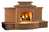 American Fyre Designs 67 Inch Vented Free-Standing Outdoor Grand Mariposa Fireplace with Extended Bullnose Hearth, No Recess, Smoke, Key Value on the RIGHT/Gas Source out the BACK- 868-05-N-SM-RBC