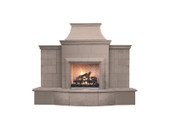 American Fyre Designs 84 3/4 Inch Vented Free-Standing Outdoor Grand Petite Cordova Fireplace with Extended Bullnose Hearth, No Recess, Smoke, Key Value on the LEFT/Gas Source out the BACK- 865-10-N-SM-LBC