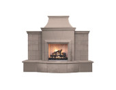 American Fyre Designs 84 3/4 Inch Vented Free-Standing Outdoor Grand Petite Cordova Fireplace with Extended Bullnose Hearth, No Recess, Smoke, Key Value on the LEFT/Gas Source out the BACK- 865-10-N-SM-LBC