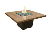 American Fyre Designs Reclaimed Wood 29 Inch Cosmo Square Dining Firetable, French Barrel Oak, Propane Gas- 642-BA-FO-M6PC