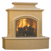 American Fyre Designs 67 Inch Vent-Free Free-Standing Outdoor Mariposa Fireplace, 16 Inch Roundover Bullnose, No Recess, Cafe Blanco, Key Value on the RIGHT/Gas Source UNDERNEATH- 173-03-N-CB-RUC