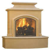 American Fyre Designs 67 Inch Vent-Free Free-Standing Outdoor Mariposa Fireplace, 16 Inch Roundover Bullnose, No Recess, Cafe Blanco, Key Value on the RIGHT/Gas Source UNDERNEATH- 173-03-N-CB-RUC