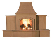 American Fyre Designs 87 Inch Vent-Free Free-Standing Outdoor Grand Phoenix Fireplace with Extended Bullnose Hearth, No Recess, Cafe Blanco, Key Value on the RIGHT/Gas Source out the BACK- 118-05-N-CB-RBC