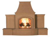American Fyre Designs 87 Inch Vent-Free Free-Standing Outdoor Grand Phoenix Fireplace with Extended Bullnose Hearth, No Recess, Cafe Blanco, Key Value on the RIGHT/Gas Source out the BACK- 118-05-N-CB-RBC