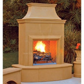 American Fyre Designs 84 Inch Vented Free-Standing Outdoor Petite Cordova Fireplace, Corner Square Edge, No Recess, Cafe Blanco, Key Value on the RIGHT/Gas Source UNDERNEATH- 025-08-N-CB-RUC