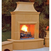American Fyre Designs 84 Inch Vented Free-Standing Outdoor Petite Cordova Fireplace, Corner Square Edge, No Recess, Cafe Blanco, Key Value on the RIGHT/Gas Source UNDERNEATH- 025-08-N-CB-RUC