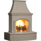 American Fyre Designs 87 Inch Vented Free-Standing Outdoor Phoenix Fireplace, 16 Inch Radiused Bullnose, Hearth and Body, Black Lava, Key Value on the RIGHT/Gas Source out the BACK- 017-01-A-BA-RBC