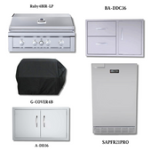 Sunstone Ruby4BIR LP with Double Access Door, Cover, Double Drawer & Door Combo, and 21" Stainless Steel Outdoor Rated Refrigerator - Ruby4BIR-LP-PCKG3