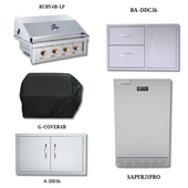 Sunstone Ruby4B-LP with Double Access Door, Cover, Double Drawer & Door Combo, and 21" Stainless Steel Outdoor Rated Refrigerator - Ruby4B-LP-PCKG3