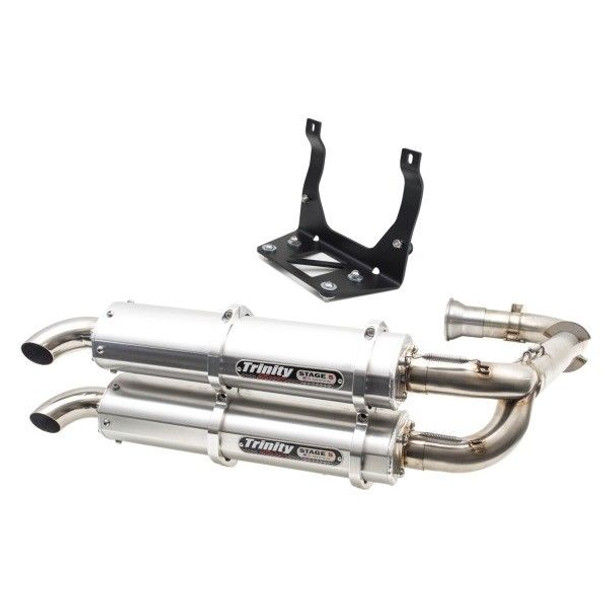 Trinity Exhaust Dual Muffler Full System Can-Am Maverick X3 17-19 Brushed Finish