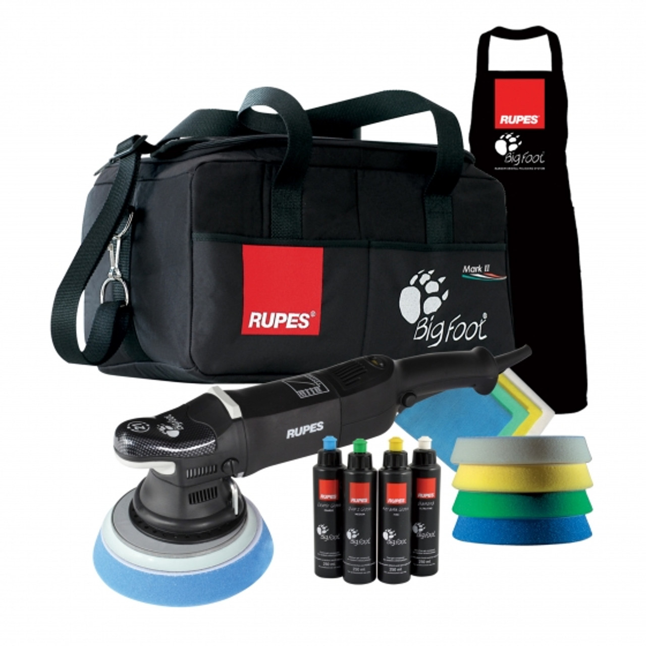 Rupes LHR21 ES Mark1 Polisher Complete Kit, Bigfoot Bag Buffer Pad Combo