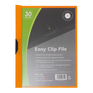 OSC Clip Easy File A4 Orange 30 Sheet