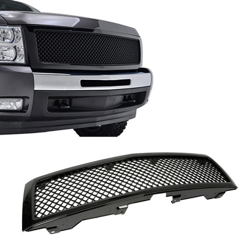 Glossy Black Mesh Front Grille For 2007-2013 Chevy Silverado 1500 New Body Style